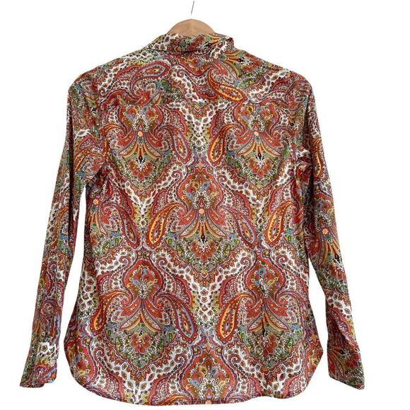 Talbots Boho Paisley Cotton Long Sleeve Blouse 8 Petite - Picture 4 of 6